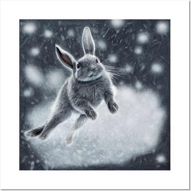 Rabbit Jumping in Snow Wall Art by fistikci